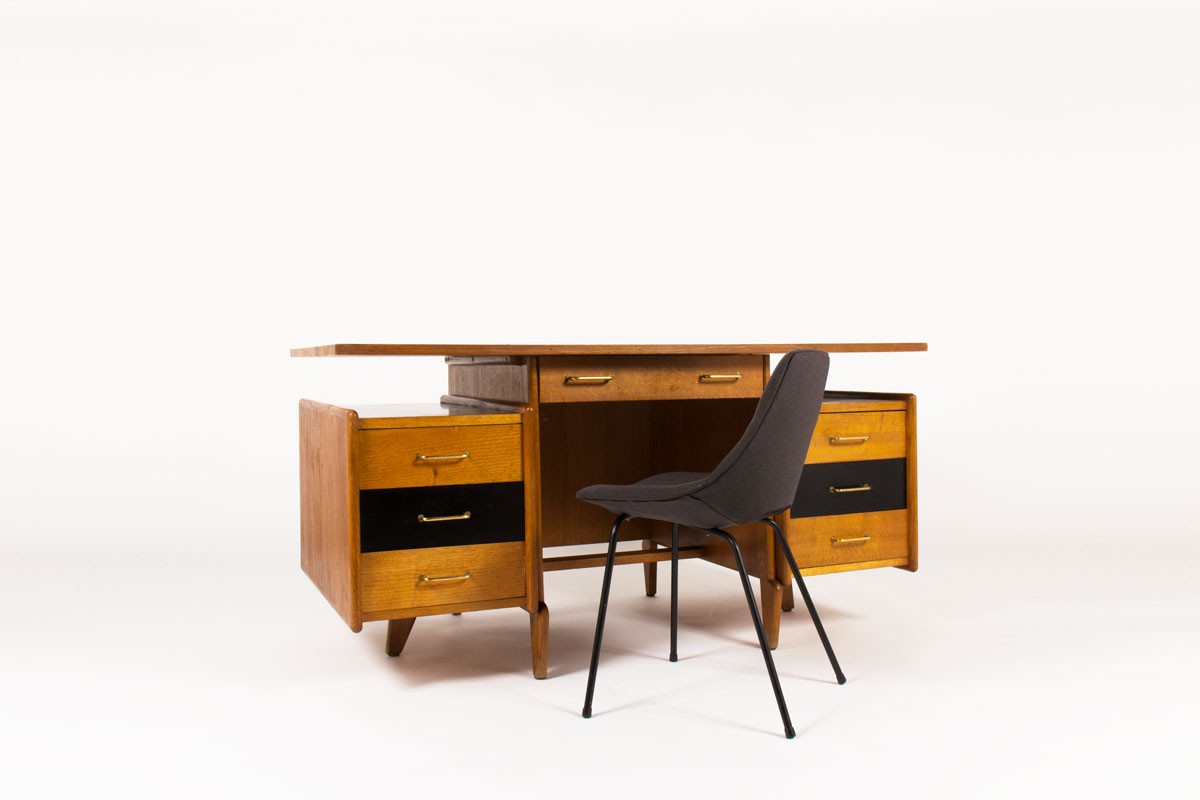 Desk in oak and black laminate 1950