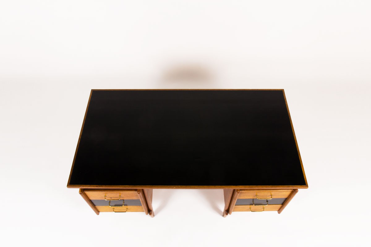 Desk in oak and black laminate 1950