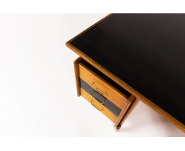 Bureau en chêne et stratifié noir 1950