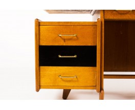 Bureau en chêne et stratifié noir 1950