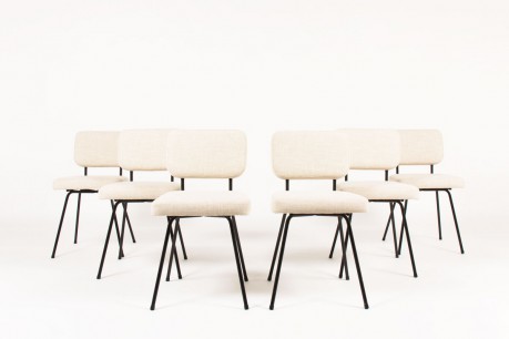 Chaises André Simard tissu coton beige édition Airborne 1960 set de 6