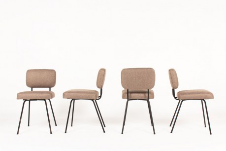 Andre Simard chairs in brown fabric edition Airborne 1950 set of 4
