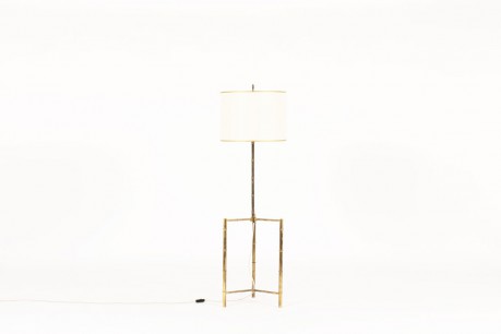 Floor lamp bamboo style in brass with beige lampshade 1950