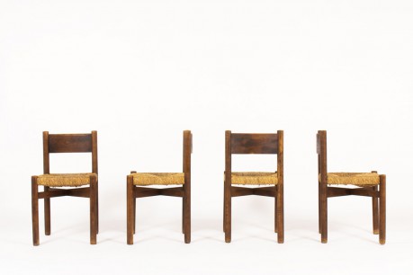 Charlotte Perriand chairs model Meribel in oak edition Steph Simon 1950 set of 4