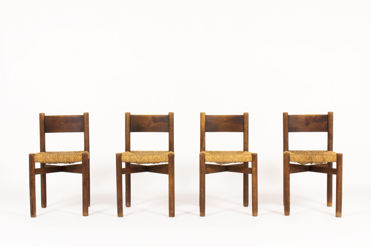 Charlotte Perriand chairs model Meribel in oak edition Steph Simon 1950 set of 4