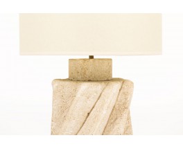 Lampe Albert Tormos en pierre avec abat-jour beige 1950