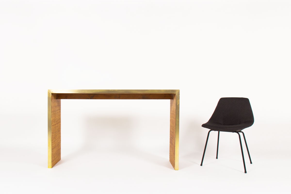 Console table in brass and rattan Italian contemporary design