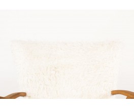 Fauteuils en chêne et tissu poil blanc 1950 set de 2