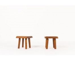 Pierre Chapo stools model S01R in elm 1970 set of 2