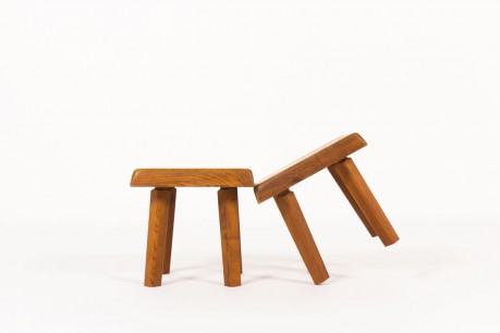 Pierre Chapo stools model S01R in elm 1970 set of 2