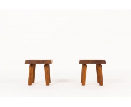 Pierre Chapo stools model S01R in elm 1970 set of 2