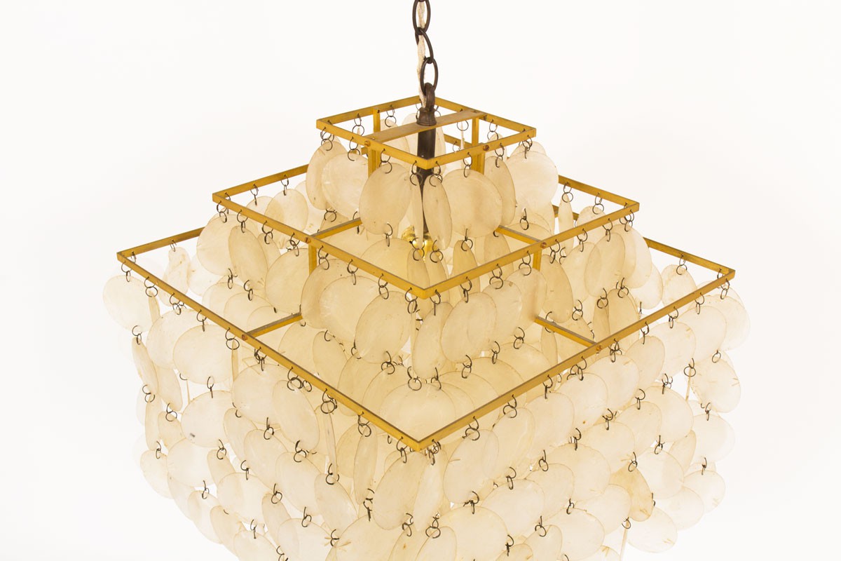 Pendant light in brass and mother-of-pearl 1970
