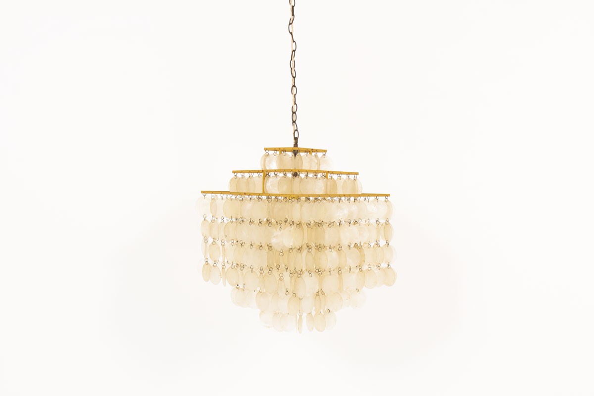 Pendant light in brass and mother-of-pearl 1970