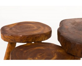 Coffee tables in elm 1950 set of 3