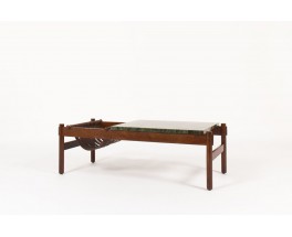 Coffee table in rosewood leather and green marble edition Dujo Cuba 1970