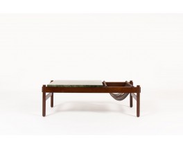 Coffee table in rosewood leather and green marble edition Dujo Cuba 1970