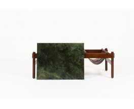 Table basse palissandre cuir et marbre vert édition Dujo Cuba 1970