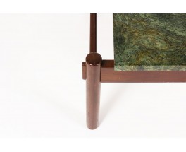 Coffee table in rosewood leather and green marble edition Dujo Cuba 1970