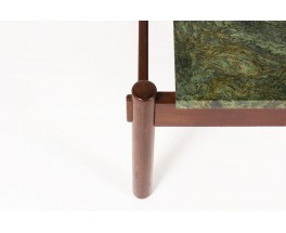 Table basse palissandre cuir et marbre vert édition Dujo Cuba 1970
