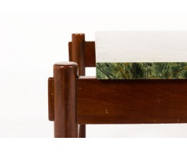 Table basse palissandre cuir et marbre vert édition Dujo Cuba 1970