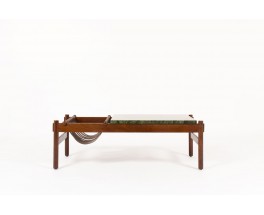 Table basse palissandre cuir et marbre vert édition Dujo Cuba 1970