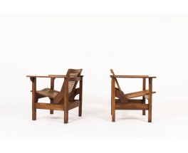 Pierre Dariel armchairs model Hendaye in walnut and caned 1930 set of 2