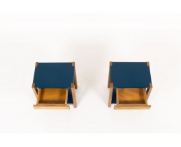 Bedside tables with drawer tinted beech and lacquer 1960 set of 2