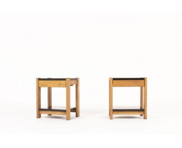 Bedside tables with drawer tinted beech and lacquer 1960 set of 2