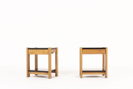 Bedside tables with drawer tinted beech and lacquer 1960 set of 2