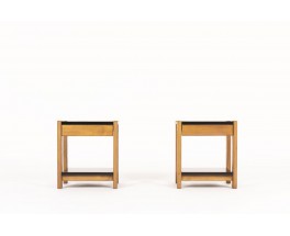 Bedside tables with drawer tinted beech and lacquer 1960 set of 2