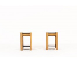 Bedside tables with drawer tinted beech and lacquer 1960 set of 2