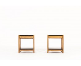 Bedside tables with drawer tinted beech and lacquer 1960 set of 2