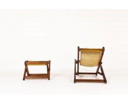 Fauteuil et repose-pieds en pin d'Oregon et cuir marron 1950