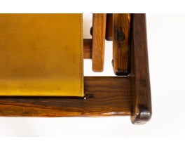 Armchair and footrest in Oregon pine and brown leather 1950