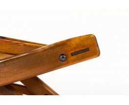 Armchair and footrest in Oregon pine and brown leather 1950