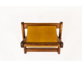 Armchair and footrest in Oregon pine and brown leather 1950