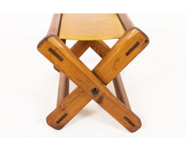 Armchair and footrest in Oregon pine and brown leather 1950