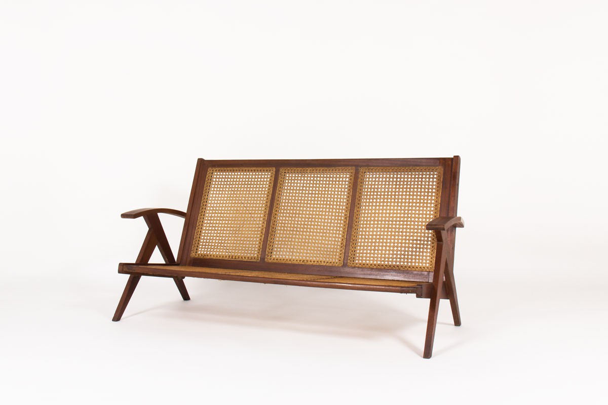 Sofa in teak and caned 1950