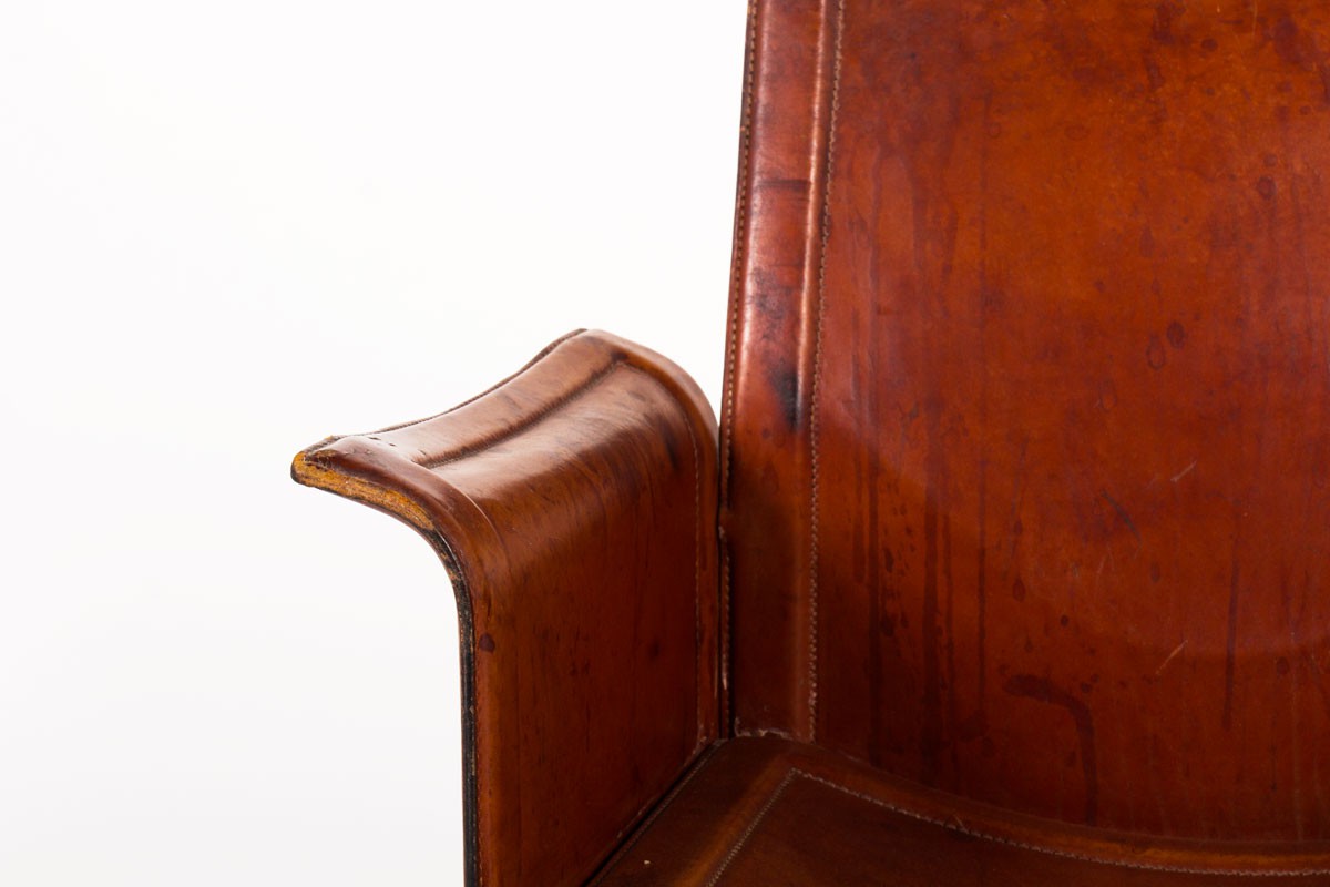 Tito Agnoli armchair model Korium in brown leather by Matteo Grassi 1970