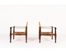 Armchairs model Safari mahogany and brown leather 1960 set of 2