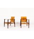 Armchairs model Safari mahogany and brown leather 1960 set of 2