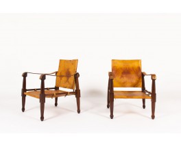 Armchairs model Safari mahogany and brown leather 1960 set of 2