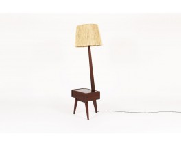 Tripod floor lamp in rosewood and rope 1950