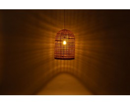 Pendant light model cylindrical in rattan 1950