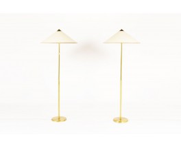 Floor lamps in brass lampshade model Chinese hat 1950 set of 2