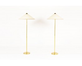 Lampadaires en laiton abat-jour chapeau chinois 1950 set de 2