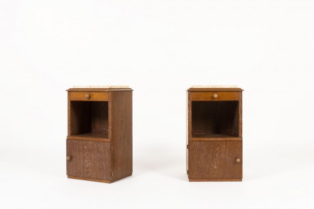 Bedside tables in white lead oak and pink marble top 1950 set of 2