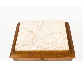 Bedside tables in white lead oak and pink marble top 1950 set of 2