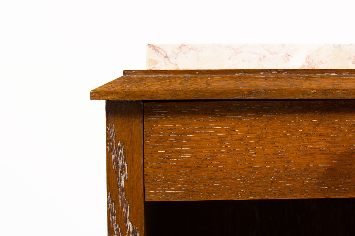 Bedside tables in white lead oak and pink marble top 1950 set of 2