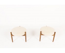 Hugo Frandsen stools in teak and beige linen edition Spottrup Mobler 1950 set of 2